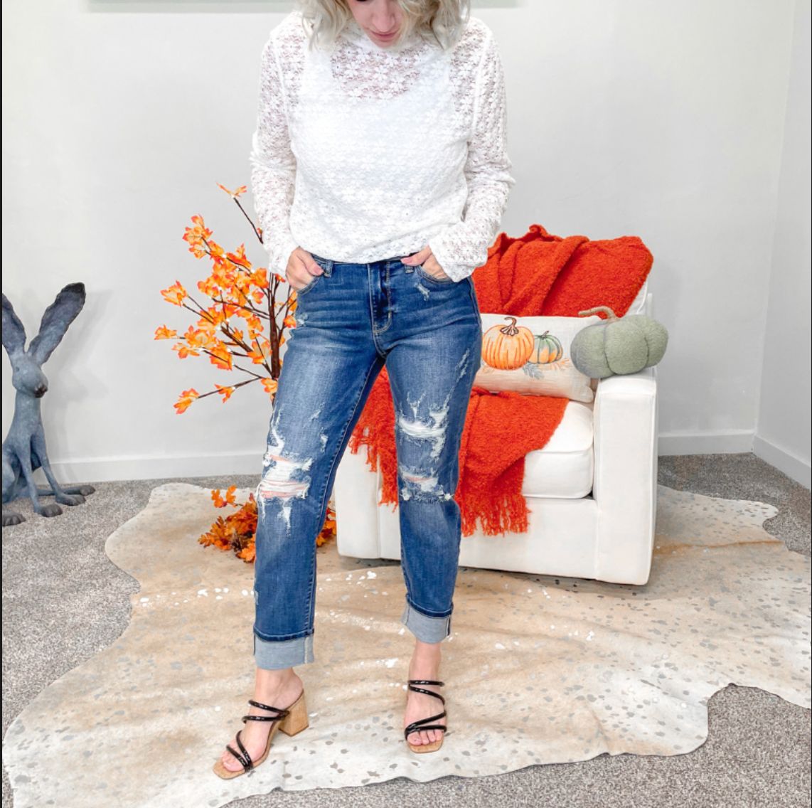 Judy Blue Danny Mid Rise Cuffed Destroyed Boyfriend Jeans sold by Boujee Boutique product image thumbnail 9