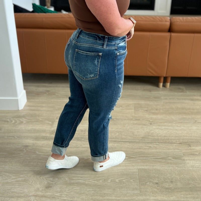 Judy Blue Danny Mid Rise Cuffed Destroyed Boyfriend Jeans sold by Boujee Boutique product image thumbnail 6