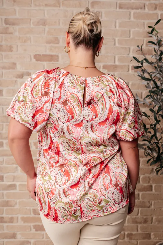 Poly Satin Round Neckline Floral Paisley Short Sleeve Blouse sold by Boujee Boutique