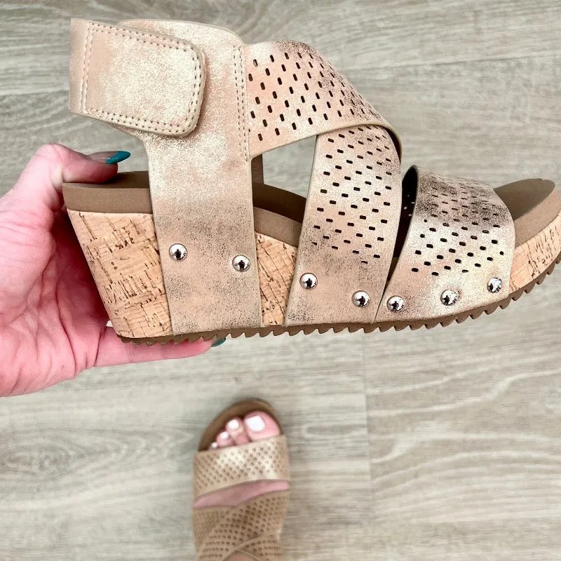 Corkys Gold Shimmer Wedge Shoes sold by Boujee Boutique