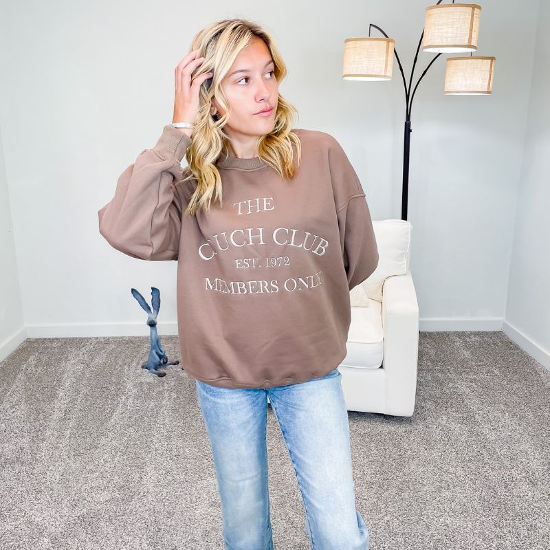 The Couch Club Embroidered Sweatshirt in Mocha sold by Boujee Boutique product image thumbnail 4