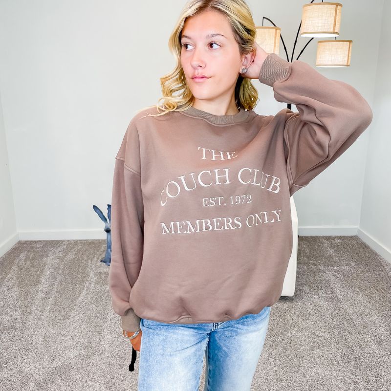 The Couch Club Embroidered Sweatshirt in Mocha sold by Boujee Boutique product image thumbnail 3