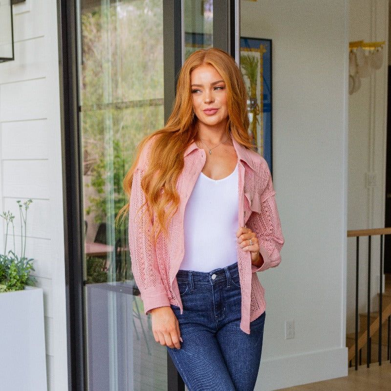 Sweeter Than Nectar Lace Button Down Blouse in Rose sold by Boujee Boutique product image thumbnail 2