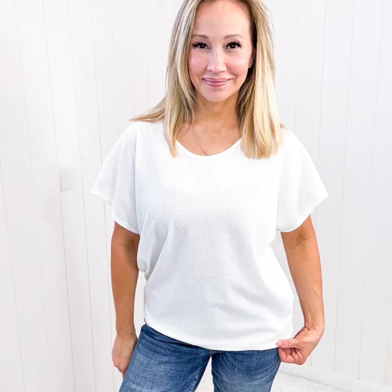 Andree By Unit Waffle Knit Short Sleeve Top In White sold by Boujee Boutique