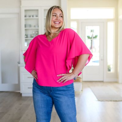 Hot Pink Forever Fine V-Neck Flounce Sleeve Blouse sold by Boujee Boutique