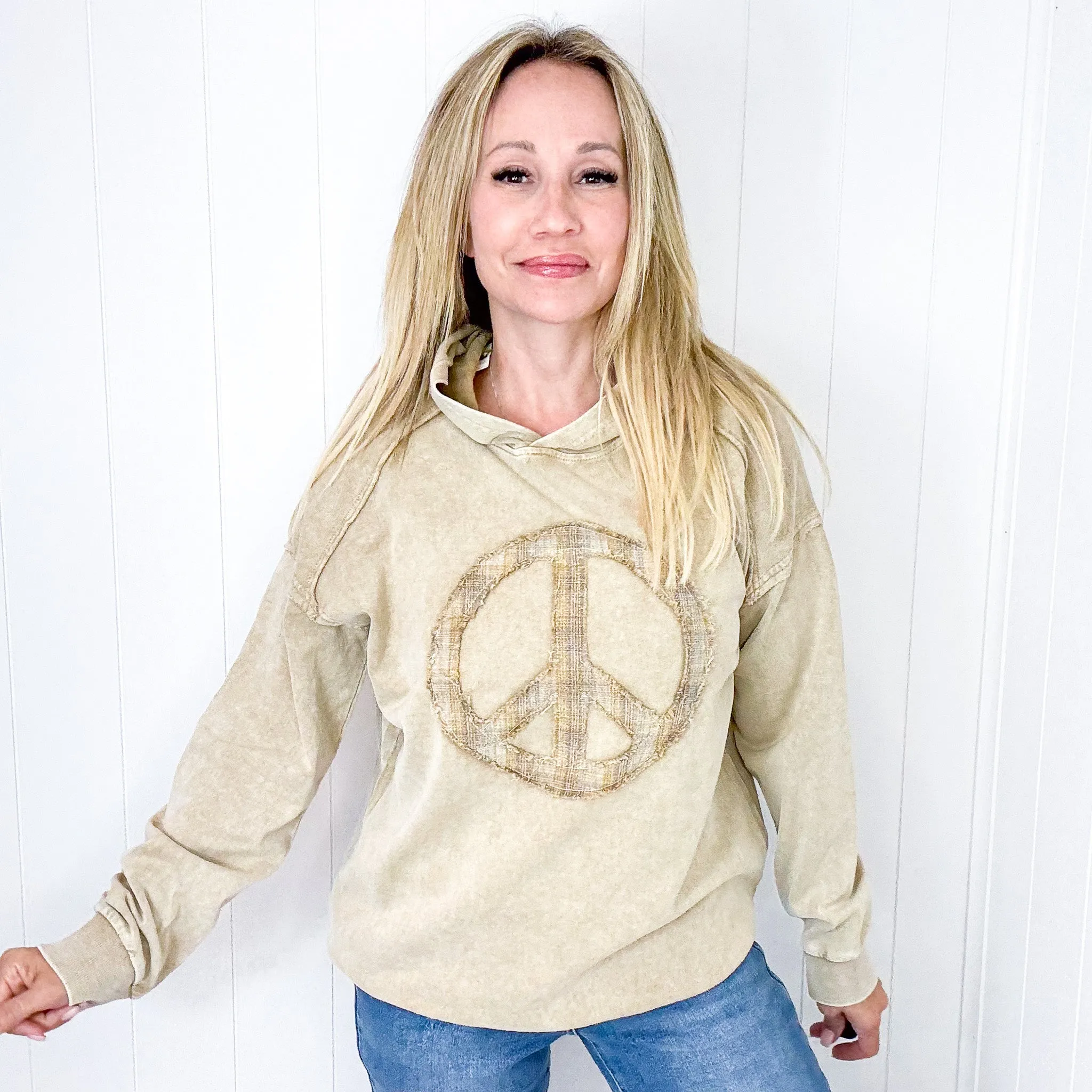 The Peacemaker Relaxed Mineral Washed Long Sleeve Hoodie in 8 Colors sold by Boujee Boutique product image thumbnail 5