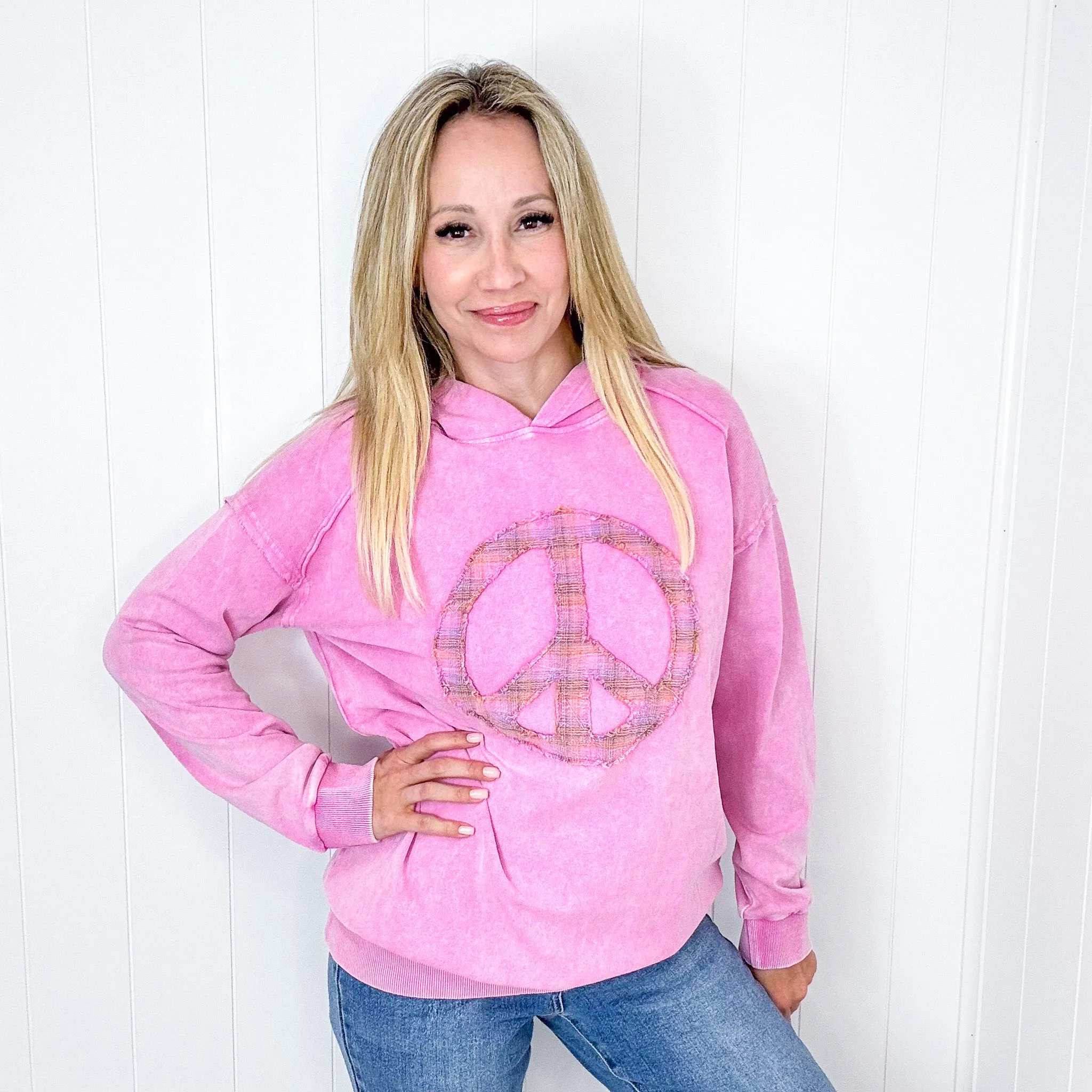 The Peacemaker Relaxed Mineral Washed Long Sleeve Hoodie in 8 Colors sold by Boujee Boutique product image thumbnail 3