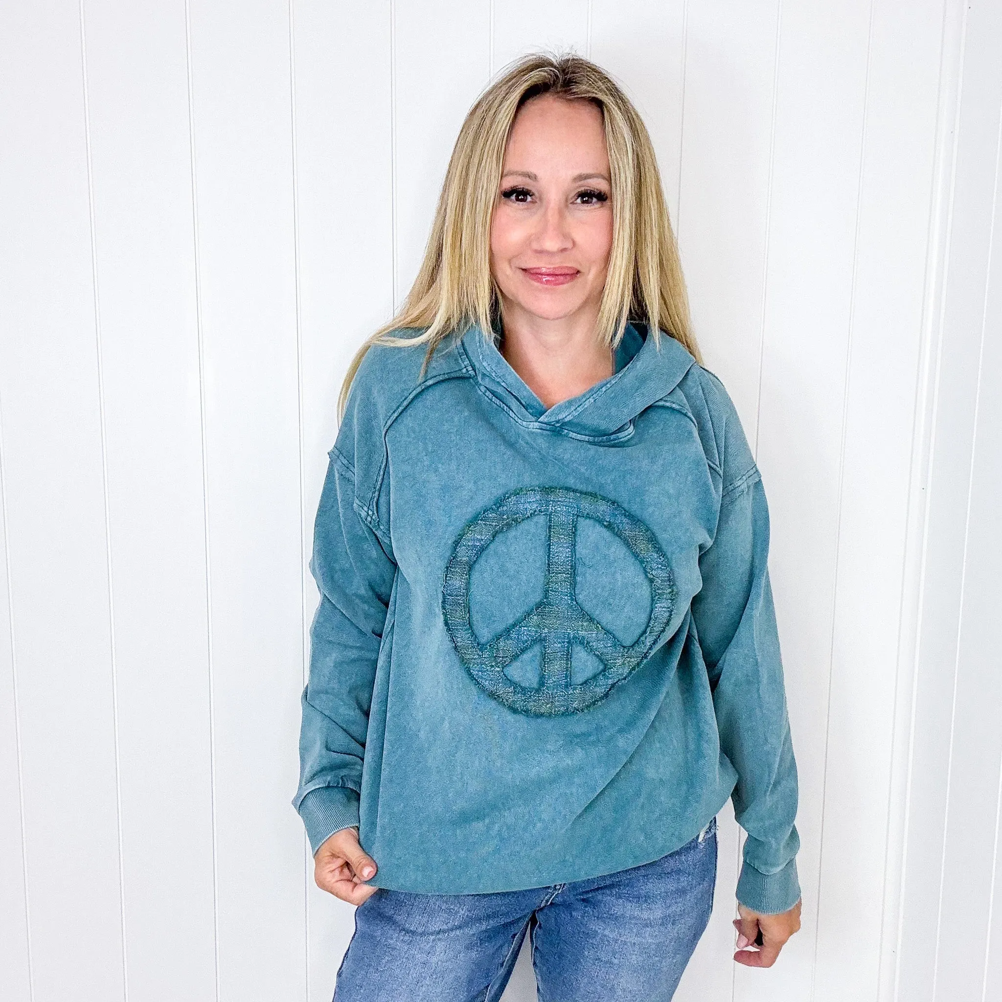 The Peacemaker Relaxed Mineral Washed Long Sleeve Hoodie in 8 Colors sold by Boujee Boutique product image thumbnail 2