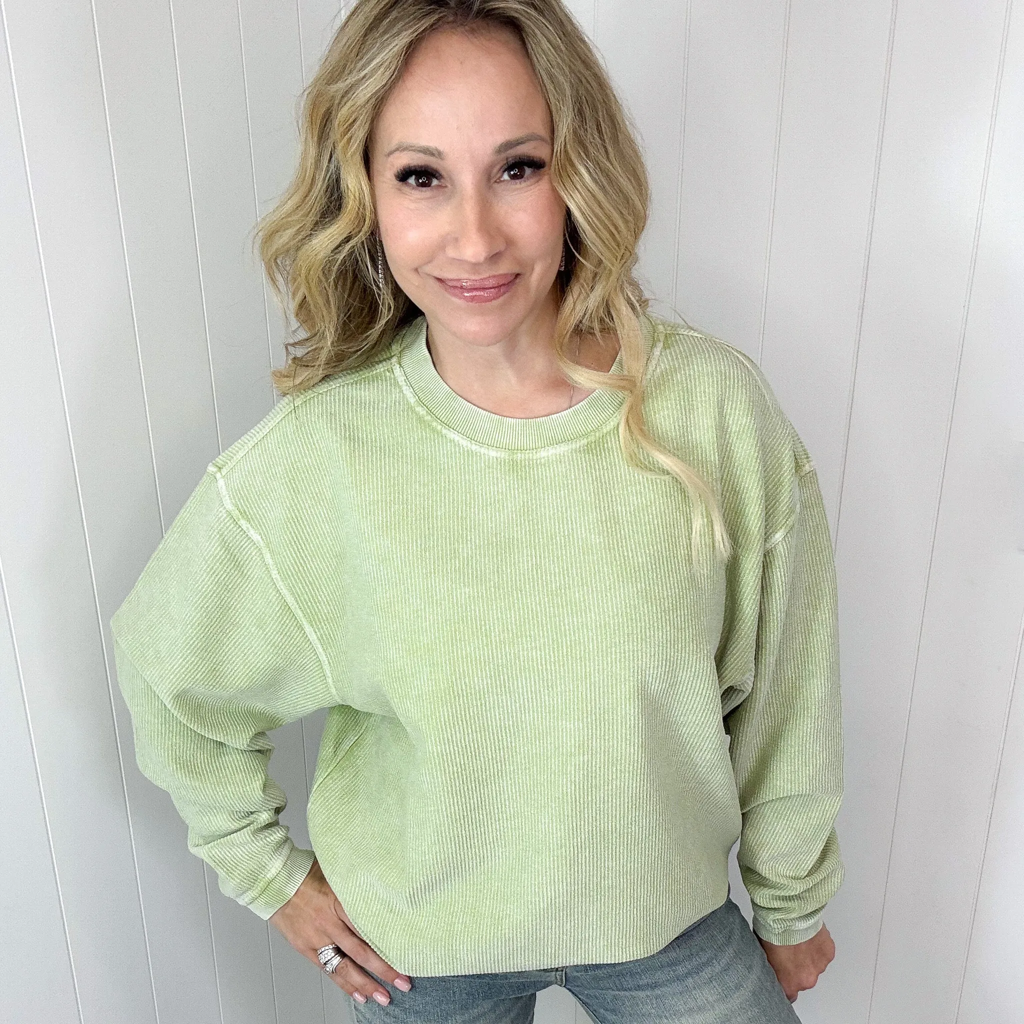Faded Fern Oversized Luxe Soft Corded Crewneck Long Sleeve Pullover sold by Boujee Boutique product image thumbnail 2