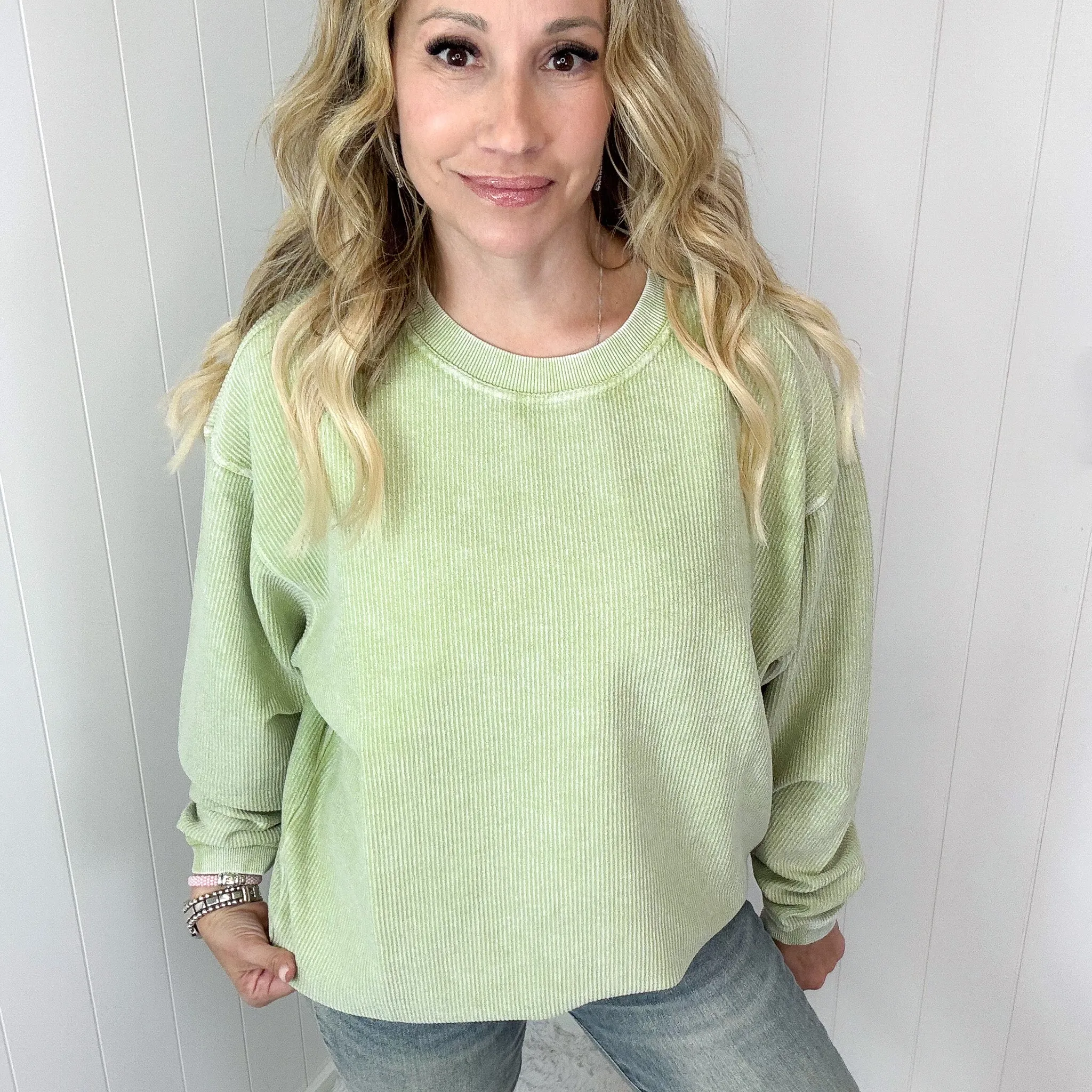 Faded Fern Oversized Luxe Soft Corded Crewneck Long Sleeve Pullover sold by Boujee Boutique product image thumbnail 4
