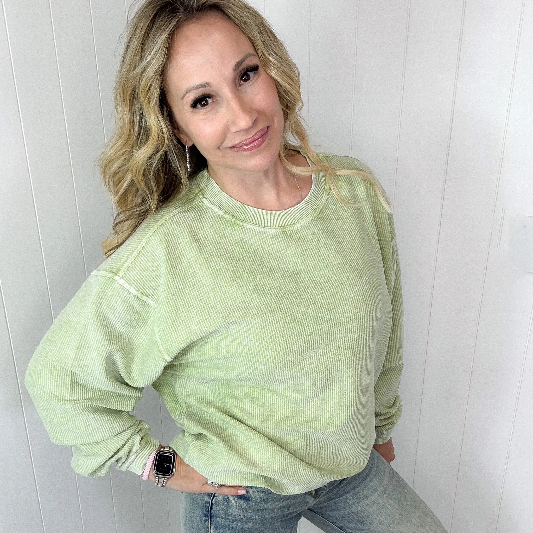 Faded Fern Oversized Luxe Soft Corded Crewneck Long Sleeve Pullover sold by Boujee Boutique product image thumbnail 3