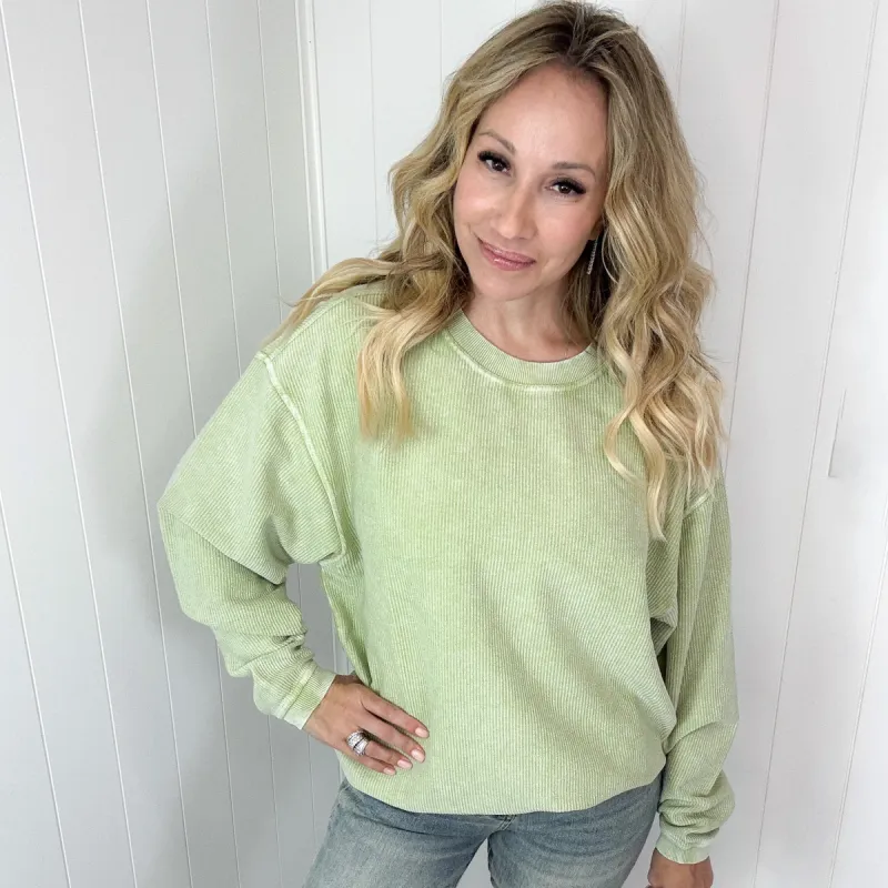 Faded Fern Oversized Luxe Soft Corded Crewneck Long Sleeve Pullover sold by Boujee Boutique