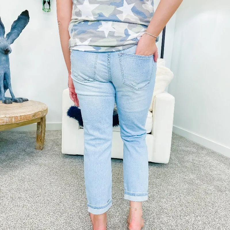 Judy Blue Light Wash Distressed Boyfriend Jeans sold by Boujee Boutique product image thumbnail 3