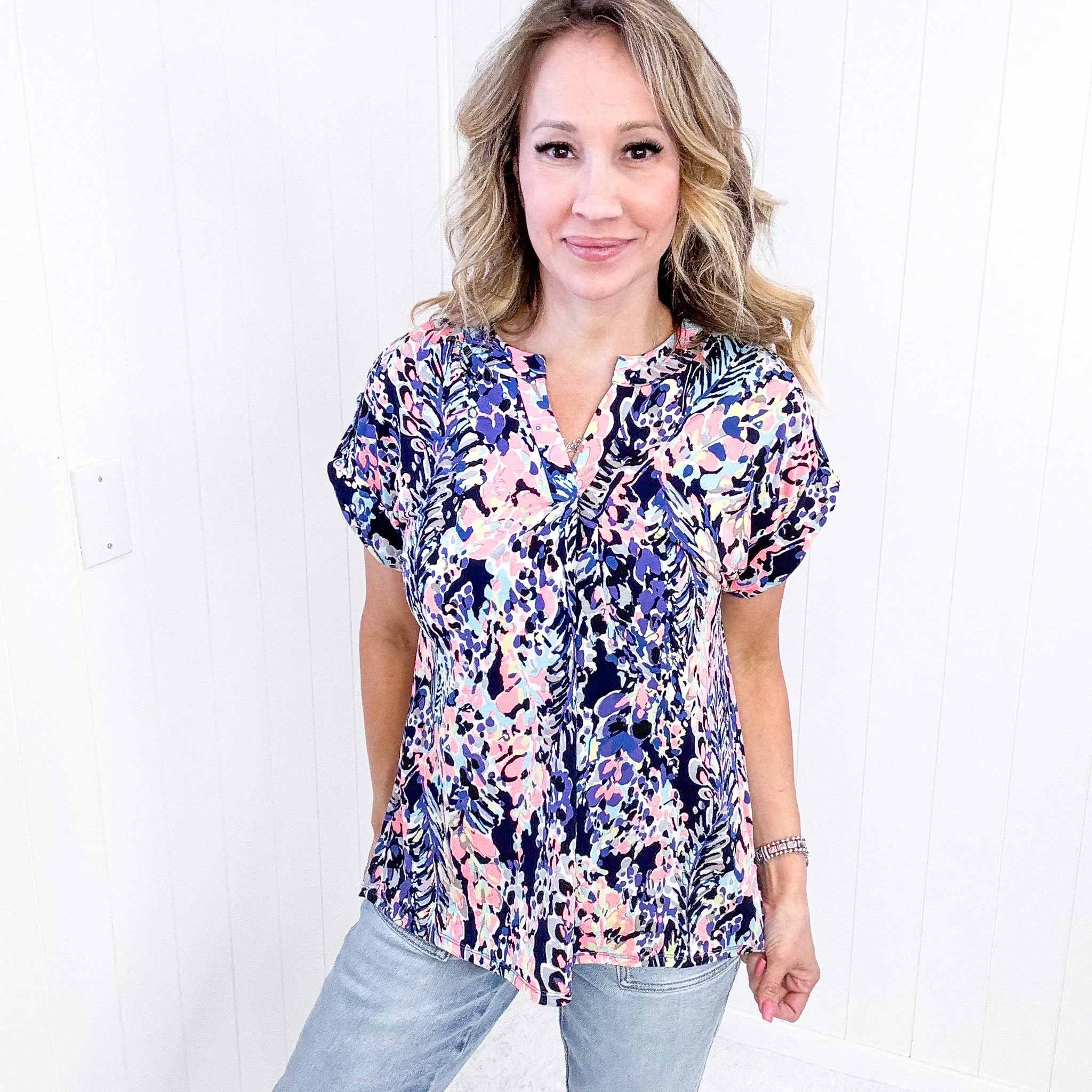 Dear Scarlett Lizzy Cap Sleeve Top in Navy Abstract Floral sold by Boujee Boutique product image thumbnail 2