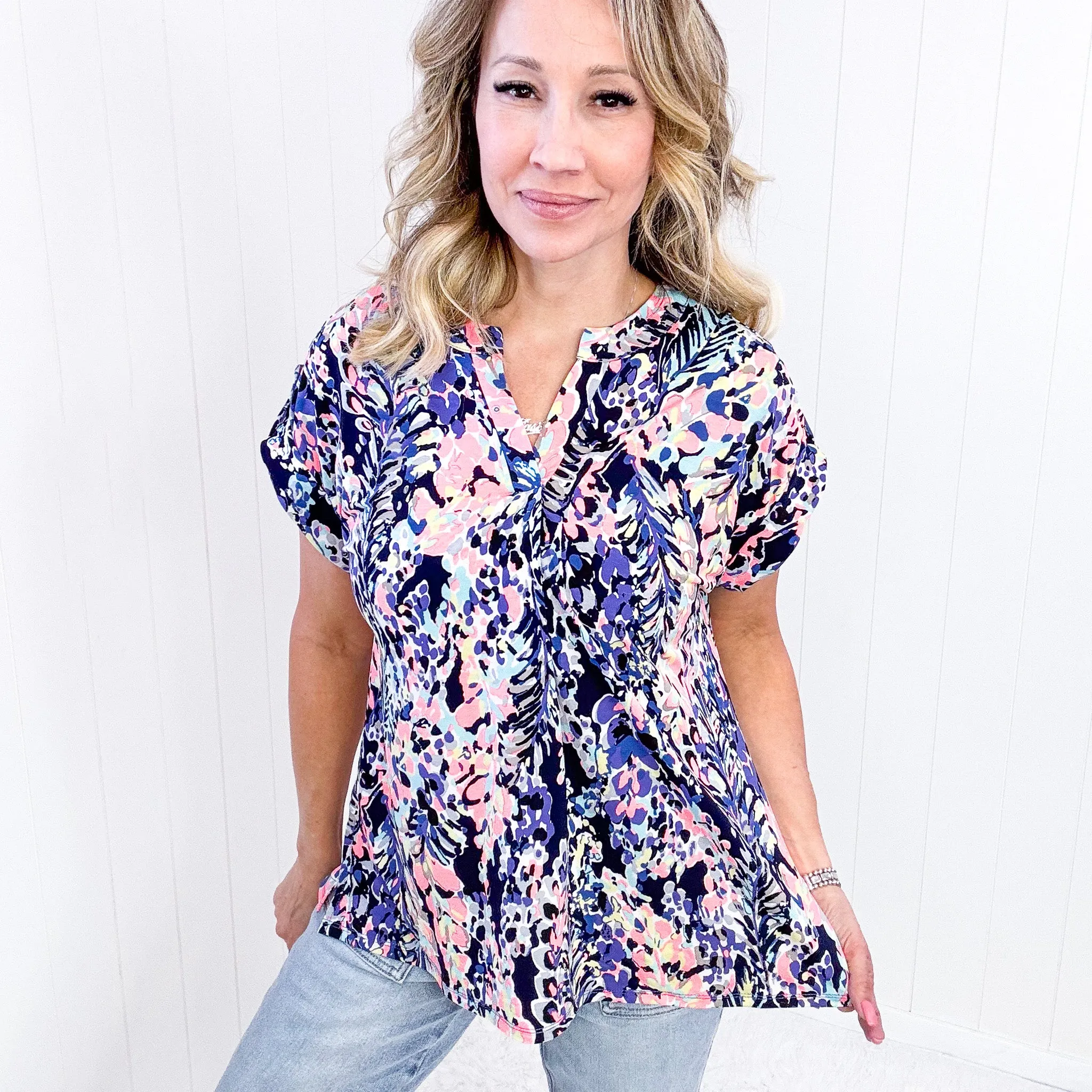 Dear Scarlett Lizzy Cap Sleeve Top in Navy Abstract Floral sold by Boujee Boutique product image thumbnail 4
