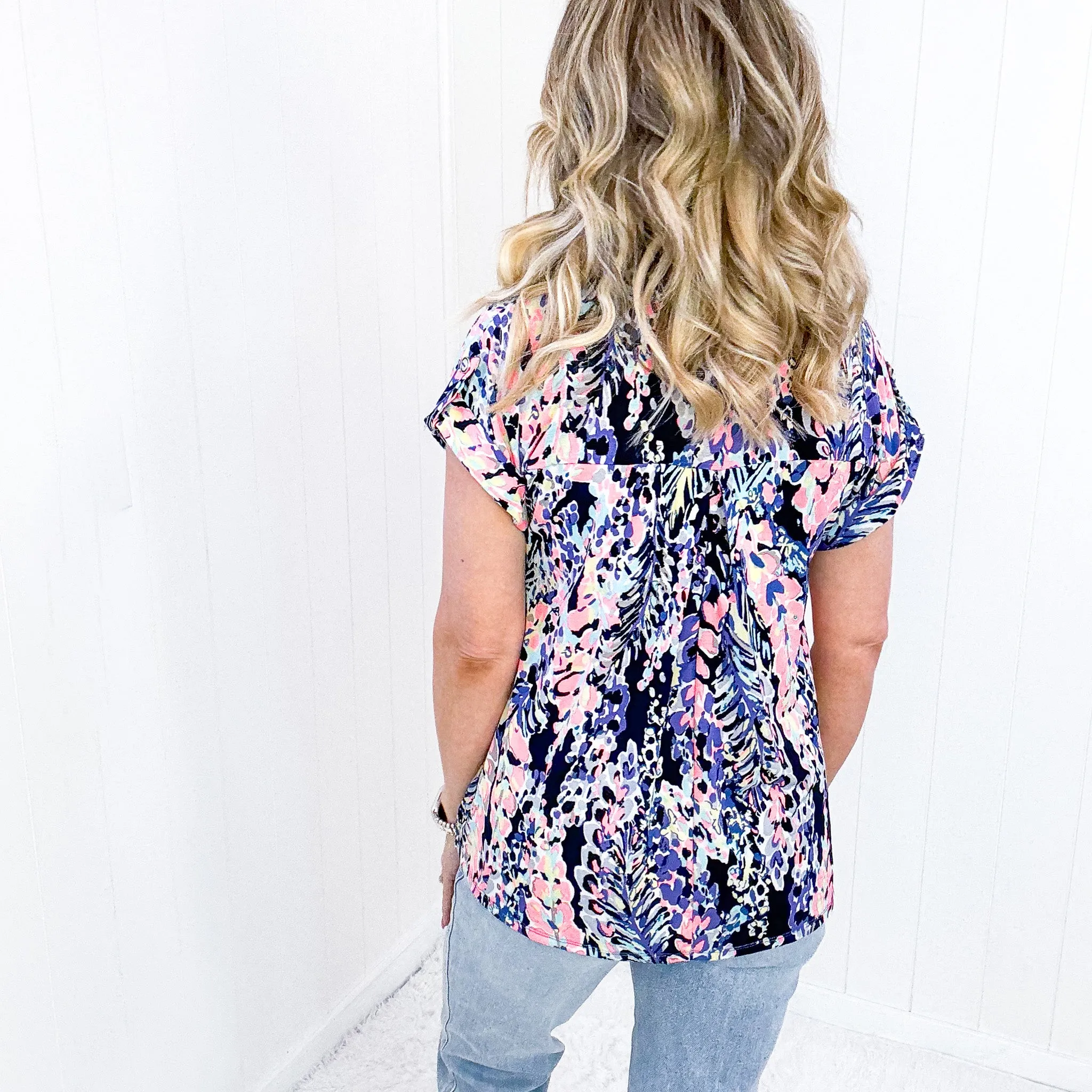 Dear Scarlett Lizzy Cap Sleeve Top in Navy Abstract Floral sold by Boujee Boutique product image thumbnail 3