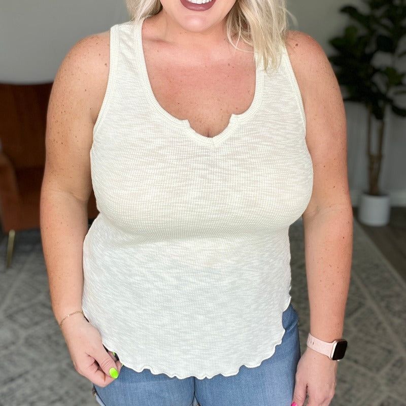 Keyhole Neckline Ribbed Tank Top in Ivory sold by Boujee Boutique
