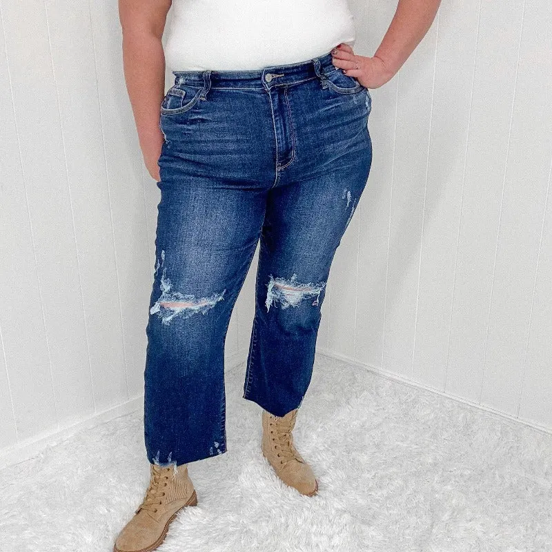 Judy Blue Whitney High Waist Distressed Wide Leg Crop Jeans sold by Boujee Boutique product image thumbnail 3