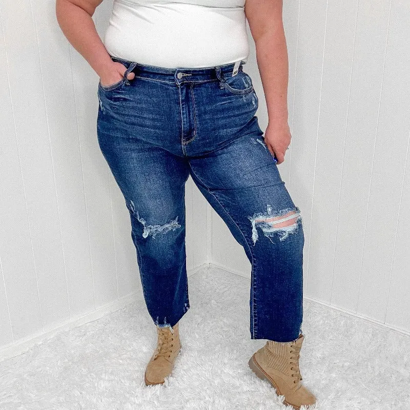 Judy Blue Whitney High Waist Distressed Wide Leg Crop Jeans sold by Boujee Boutique product image thumbnail 2