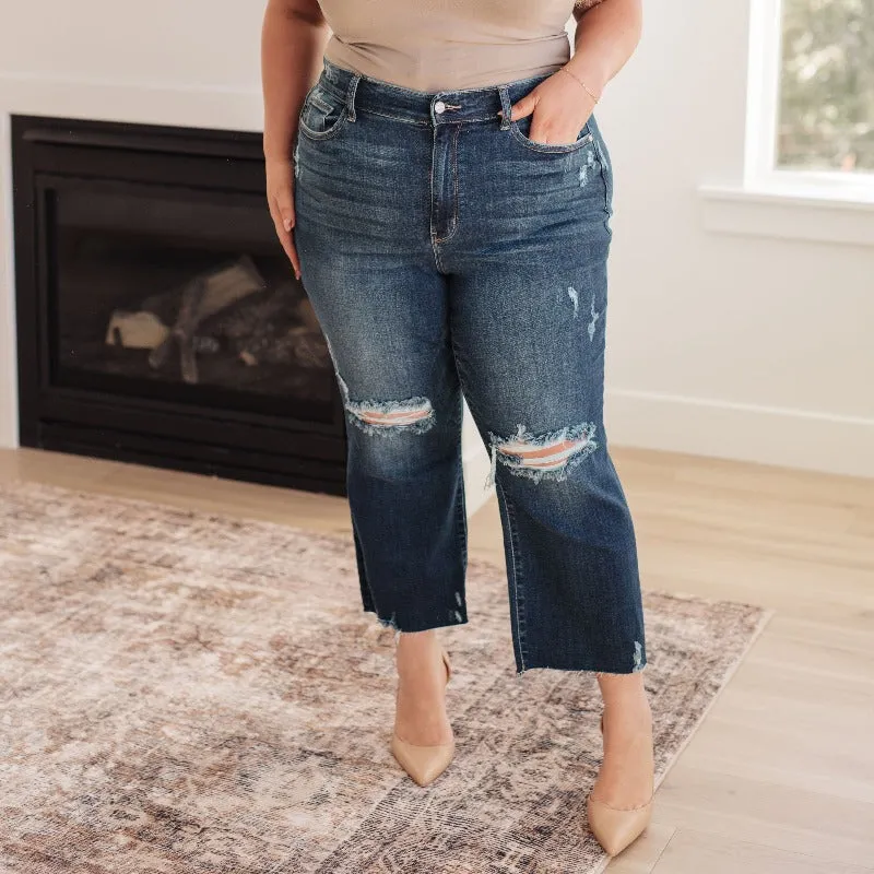 Judy Blue Whitney High Waist Distressed Wide Leg Crop Jeans sold by Boujee Boutique product image thumbnail 4