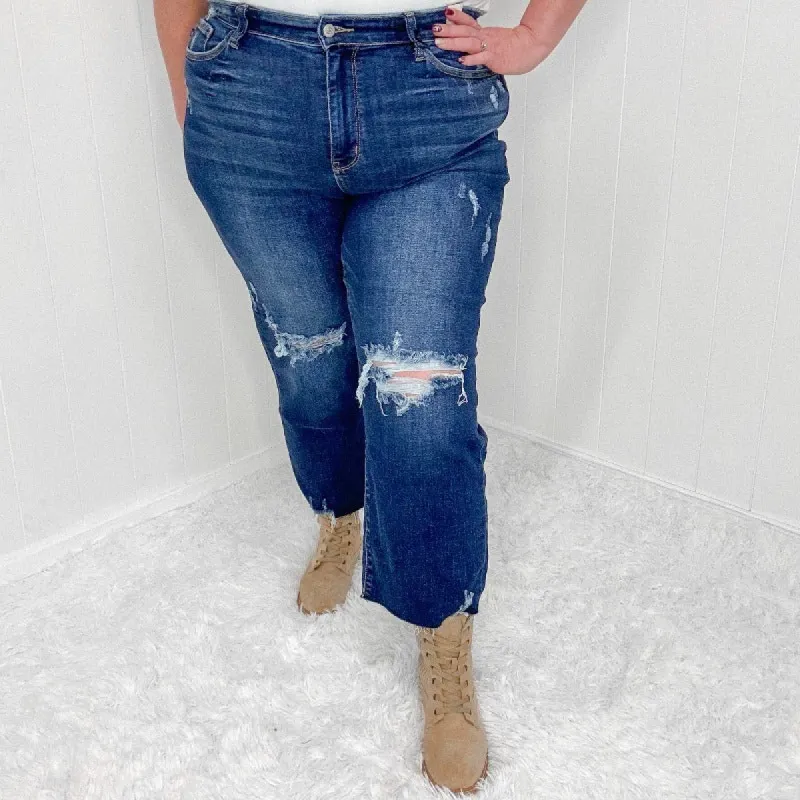 Judy Blue Whitney High Waist Distressed Wide Leg Crop Jeans sold by Boujee Boutique