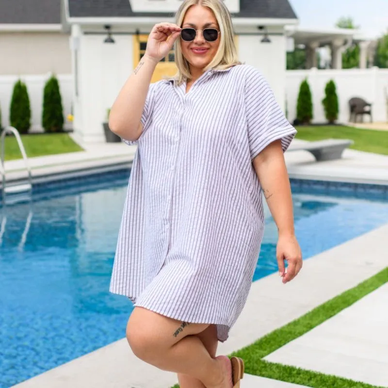 Button Up Cornelia Striped Shirt Dress sold by Boujee Boutique