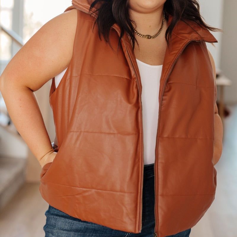 Persistence Pays Off Faux Leather Puffer Vest sold by Boujee Boutique product image thumbnail 3
