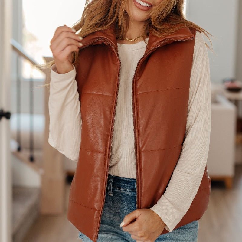 Persistence Pays Off Faux Leather Puffer Vest sold by Boujee Boutique product image thumbnail 2