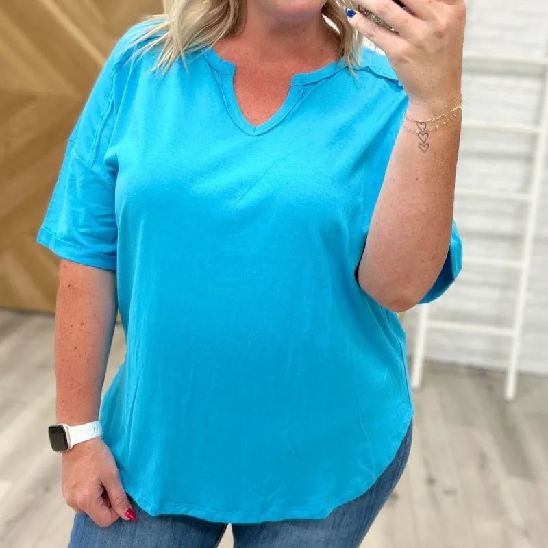 Short Sleeve Neck Drop Sleeve Top in Blue sold by Boujee Boutique