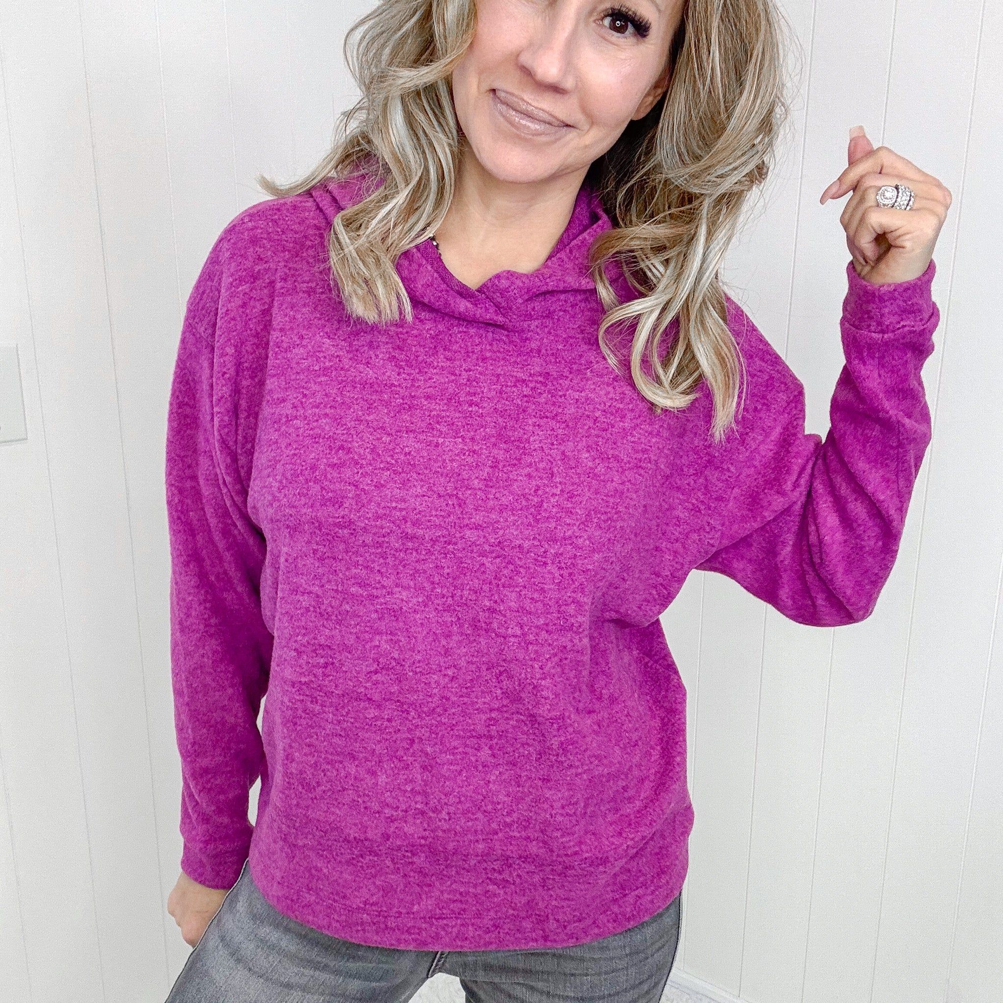 Brushed Hacci Sweater Hoodie in Light Plum sold by Boujee Boutique
