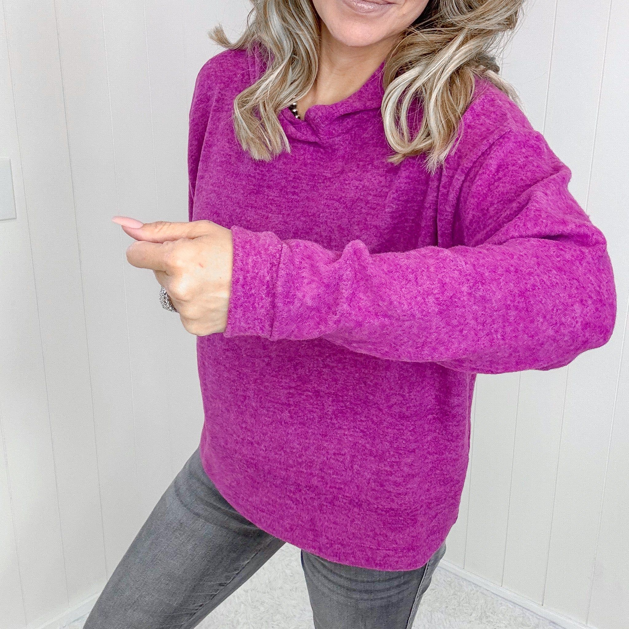 Brushed Hacci Sweater Hoodie in Light Plum sold by Boujee Boutique product image thumbnail 4