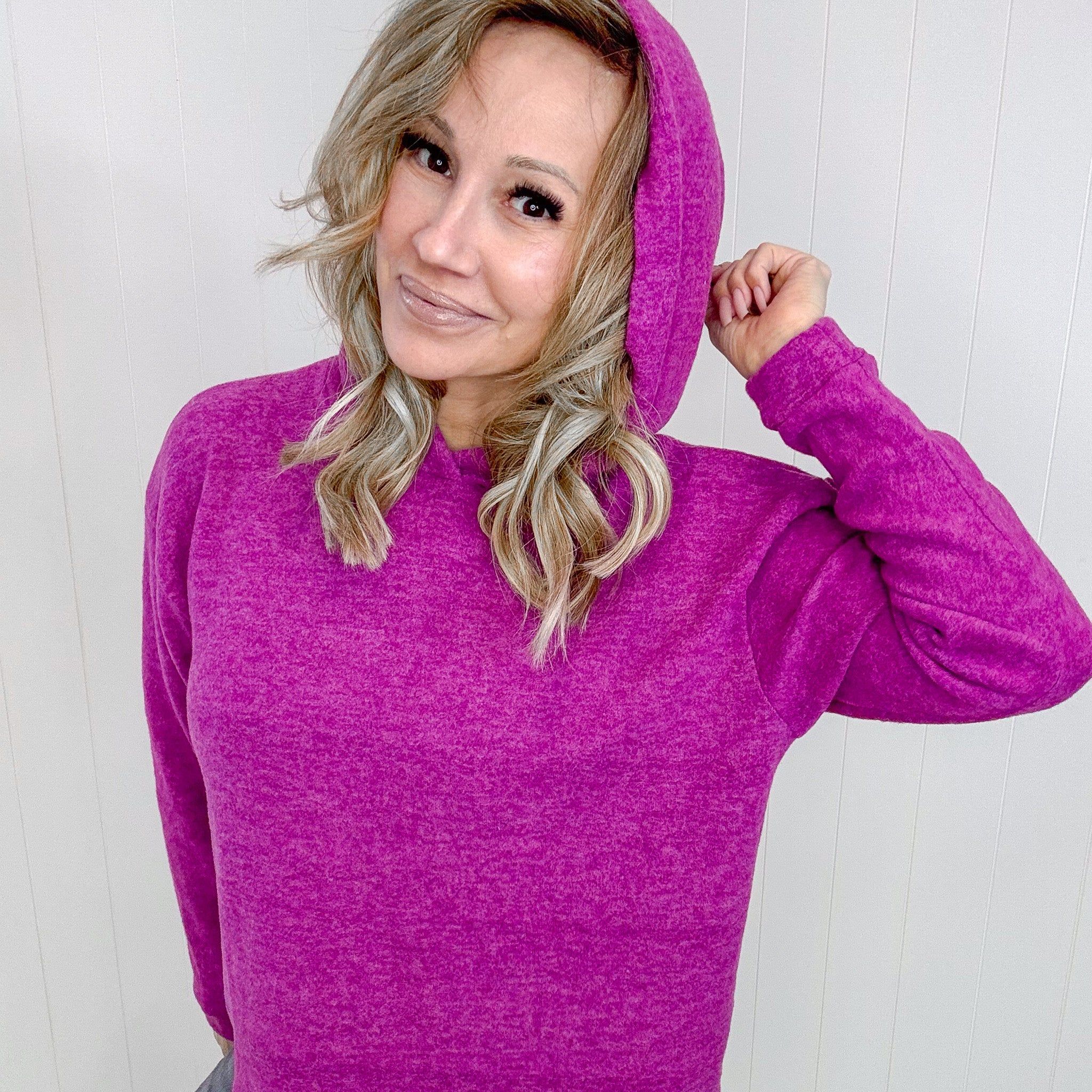Brushed Hacci Sweater Hoodie in Light Plum sold by Boujee Boutique product image thumbnail 5