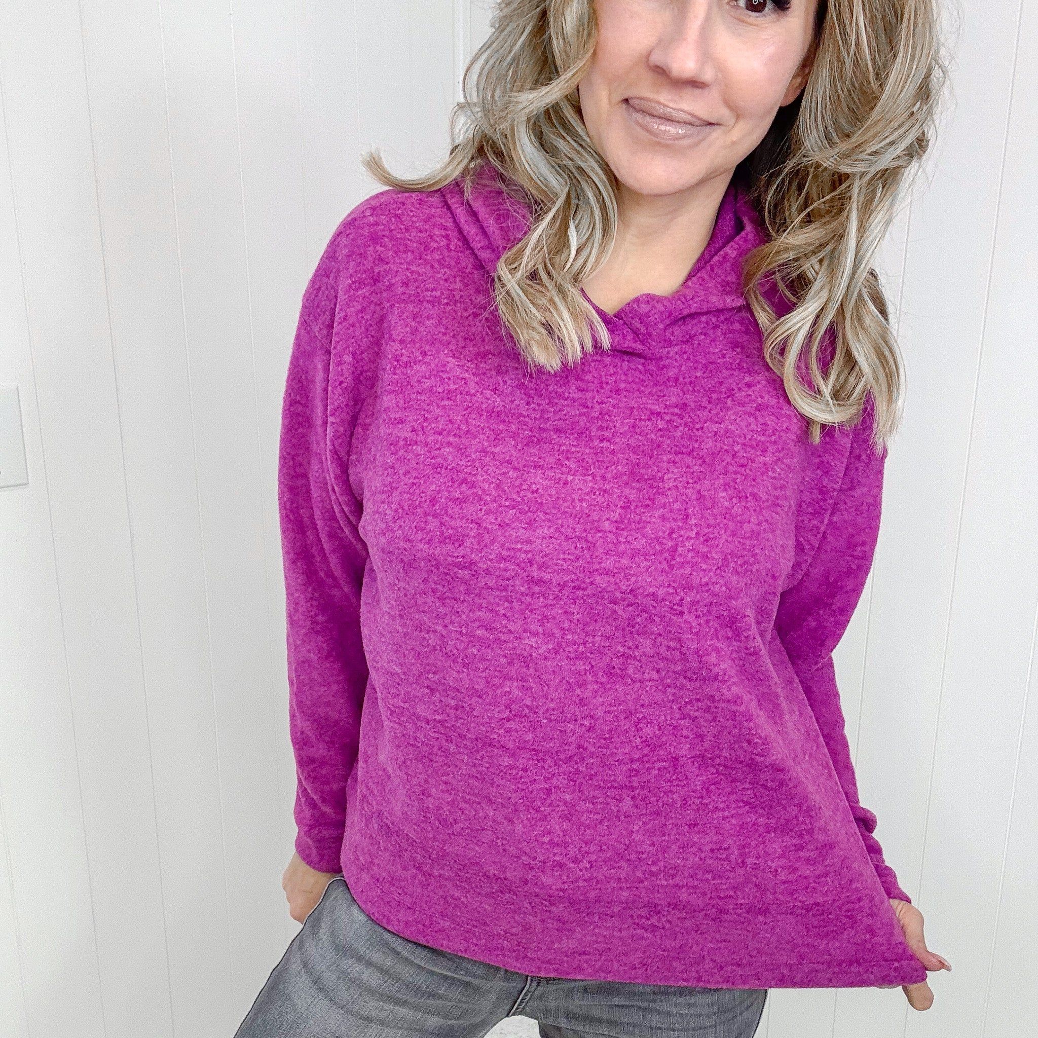 Brushed Hacci Sweater Hoodie in Light Plum sold by Boujee Boutique product image thumbnail 3
