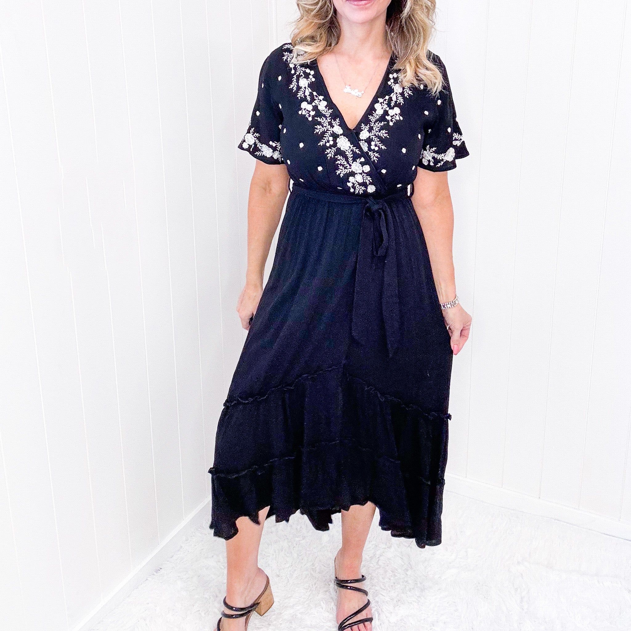 The Way You Look Tonight Black and Embroidered V-Neck Dress sold by Boujee Boutique product image thumbnail 3