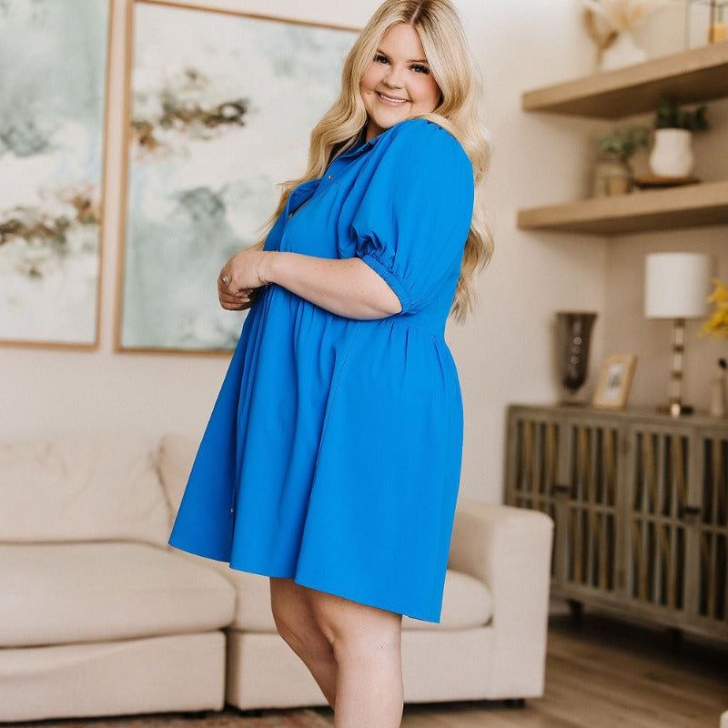 Blue Morning Glory Button Down Dress sold by Boujee Boutique product image thumbnail 3