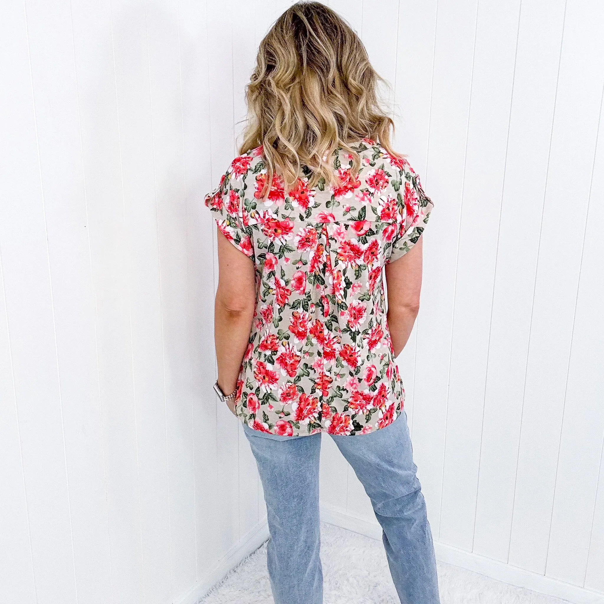 Dear Scarlett Lizzy Cap Sleeve Top in Coral and Beige Floral sold by Boujee Boutique product image thumbnail 5