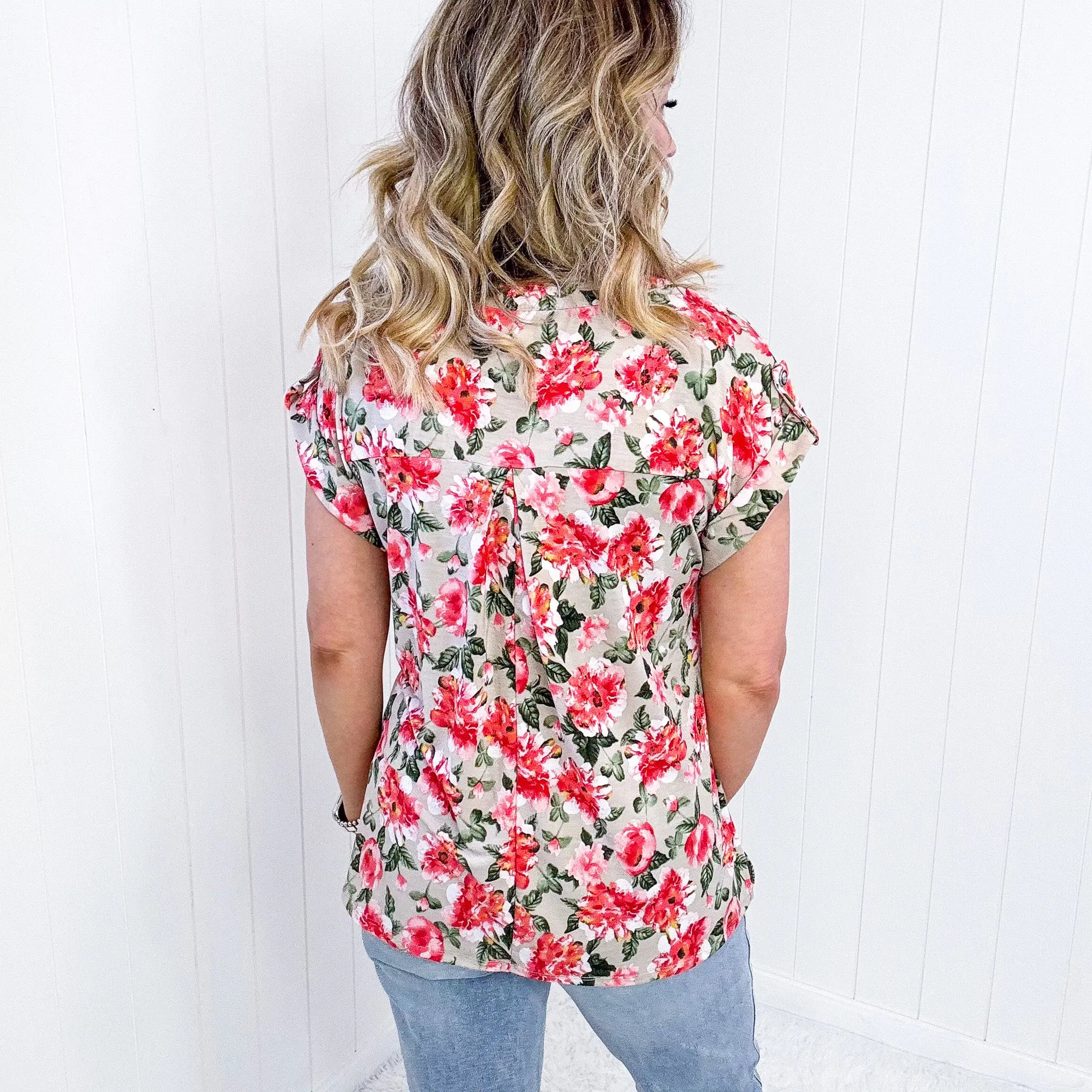 Dear Scarlett Lizzy Cap Sleeve Top in Coral and Beige Floral sold by Boujee Boutique product image thumbnail 2