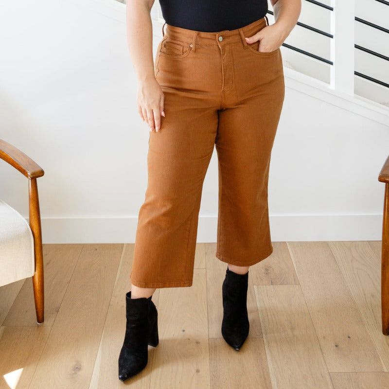 Judy Blue Briar High Waist Tummy Control Wide Leg Crop Jeans in Camel sold by Boujee Boutique product image thumbnail 5