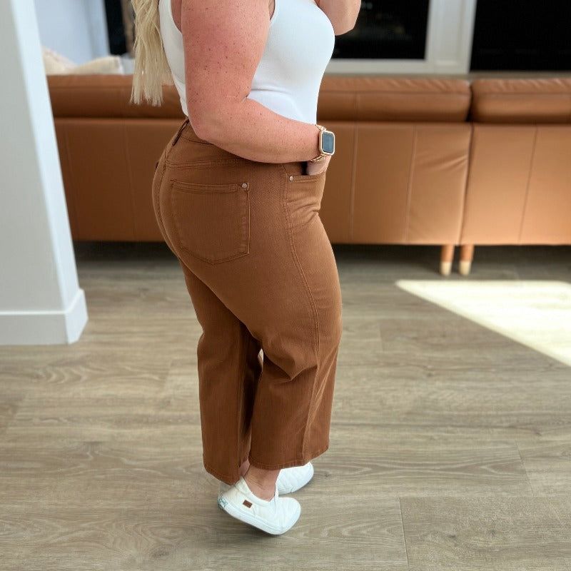 Judy Blue Briar High Waist Tummy Control Wide Leg Crop Jeans in Camel sold by Boujee Boutique product image thumbnail 4