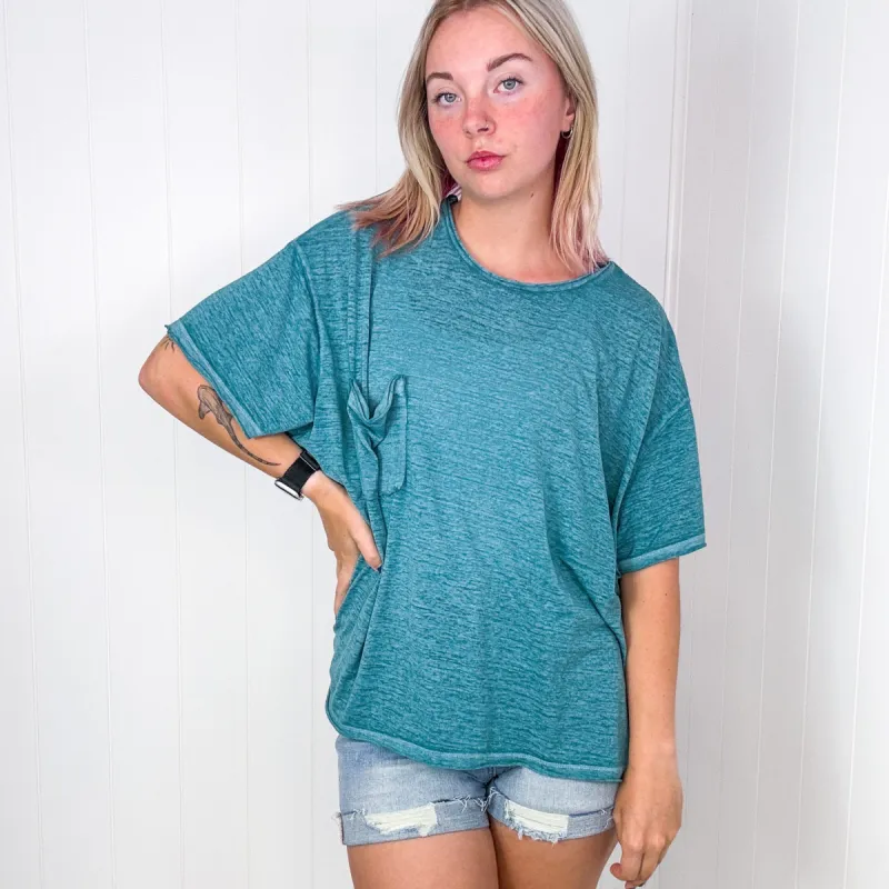 Teal Close to Myself Patch Pocket Short Sleeve Tee sold by Boujee Boutique