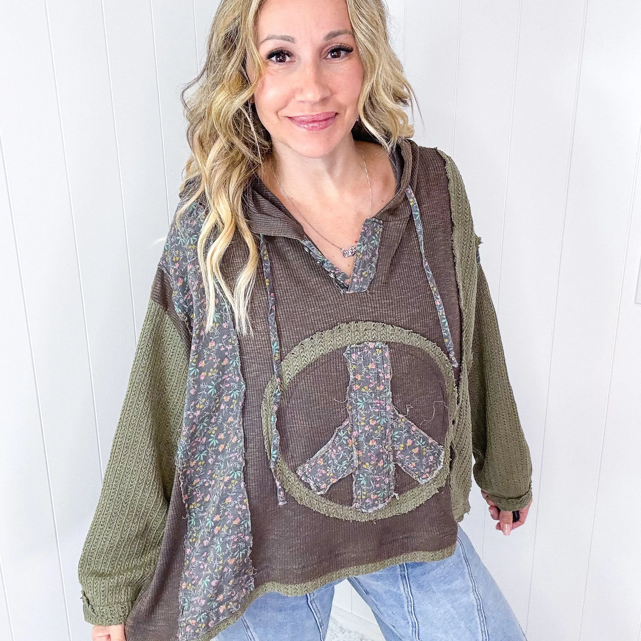 POL Patchwork Peace and Soul Oversized Floral and Knit Sweater Knit Long Sleeve Hoody in 5 Options sold by Boujee Boutique product image thumbnail 5