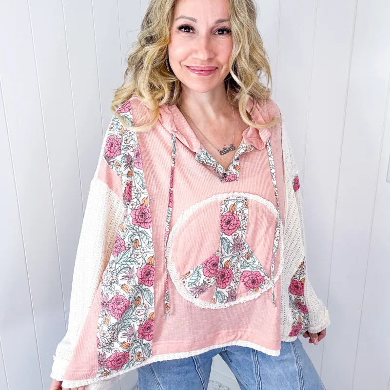 POL Patchwork Peace and Soul Oversized Floral and Knit Sweater Knit Long Sleeve Hoody in 5 Options sold by Boujee Boutique