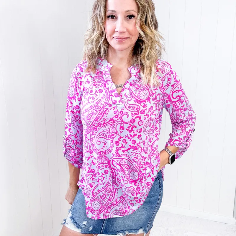 Dear Scarlett Lizzy Top in Blue and Pink Paisley sold by Boujee Boutique
