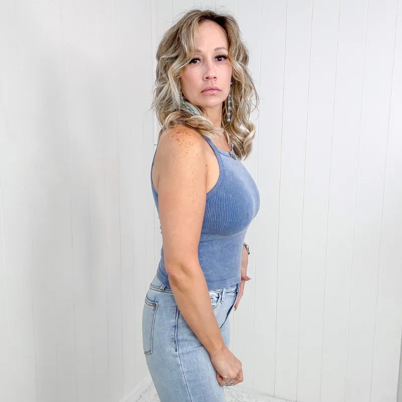 Denim Blue Casual Sleeveless Ribbed Halter Top Tank sold by Boujee Boutique product image thumbnail 5