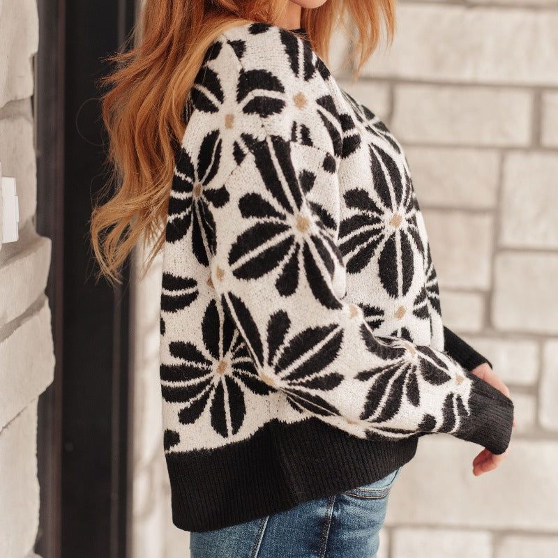 Mid Mod Black and White Floral Sweater sold by Boujee Boutique product image thumbnail 5