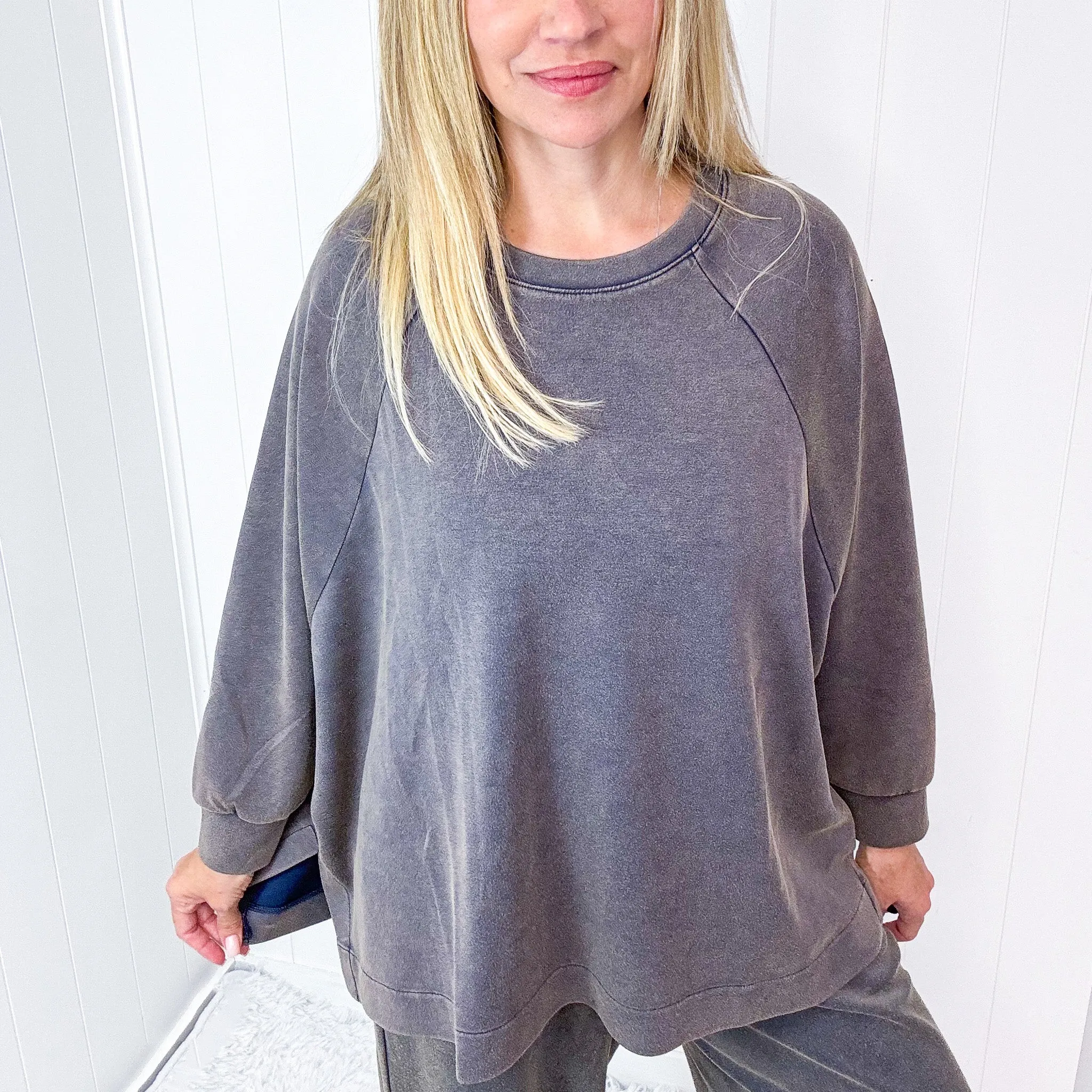 The Lounge Around Mineral Washed Soft Scuba Boxy Pullover Top in 4 Colors *Final Sale* sold by Boujee Boutique product image thumbnail 3