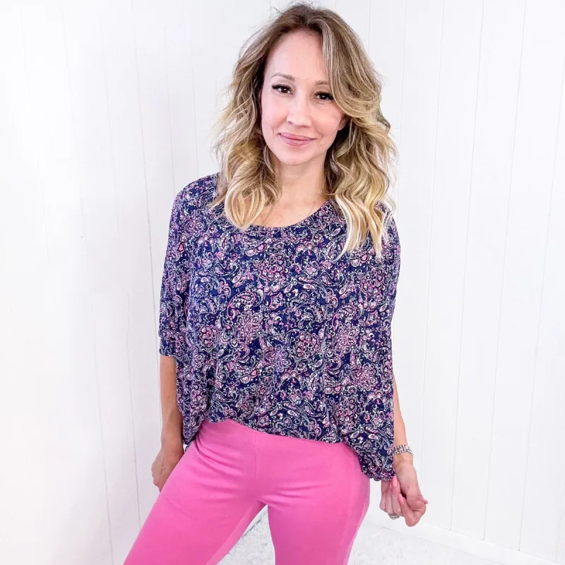 Dear Scarlett Essential Blouse in Navy Paisley sold by Boujee Boutique