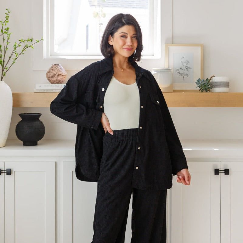 Black Corduroy Come Rain or Shine Button Down Top sold by Boujee Boutique product image thumbnail 5