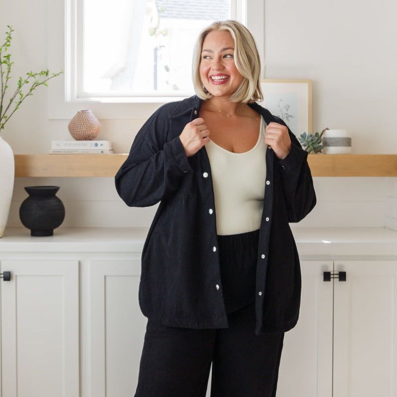 Black Corduroy Come Rain or Shine Button Down Top sold by Boujee Boutique product image thumbnail 2