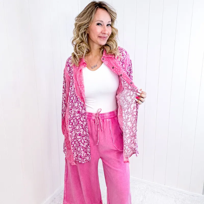 Pol Boho Paisley Posh Pink Button Up Long Sleeve Top *Final Sale* sold by Boujee Boutique